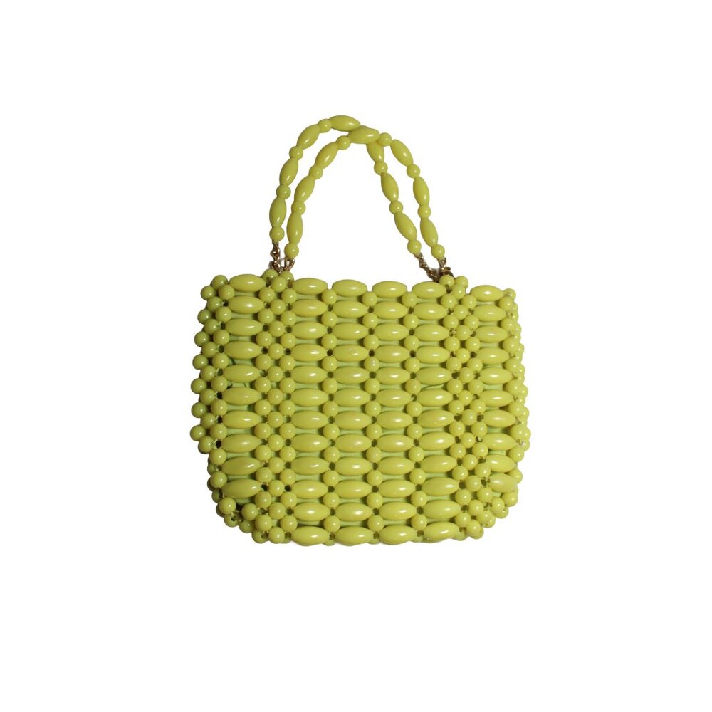 60s Mod Neon Yellow Beaded Bag Rare Hong Kong Peggy Moffitt Vibes